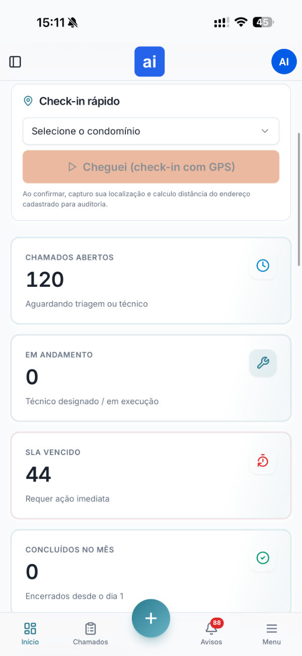 Dashboard do Enter Condo com indicadores em tempo real